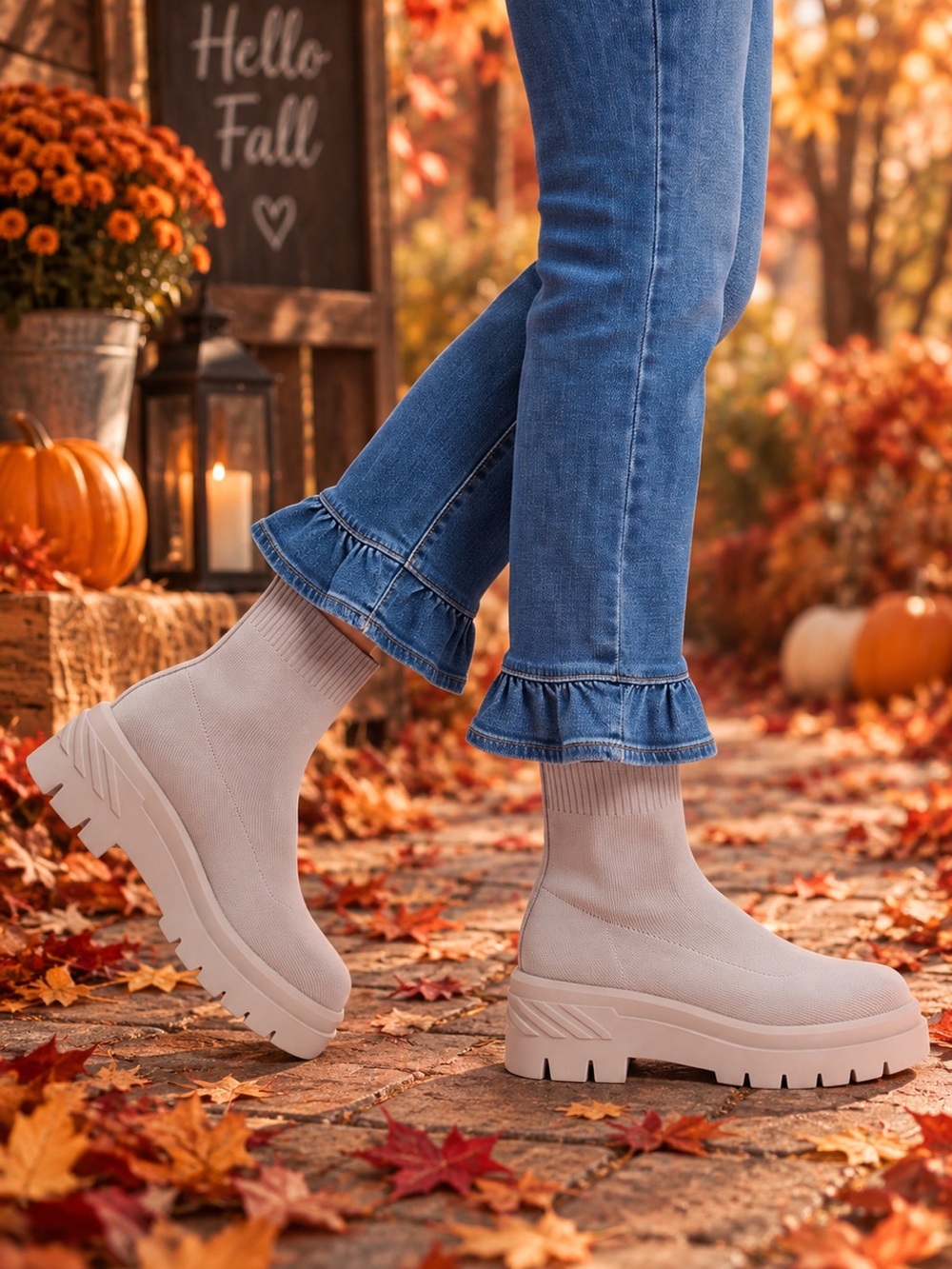 ALDO Women’s gray Bigact Lug Chunky Sole sock boot booties size 7.5